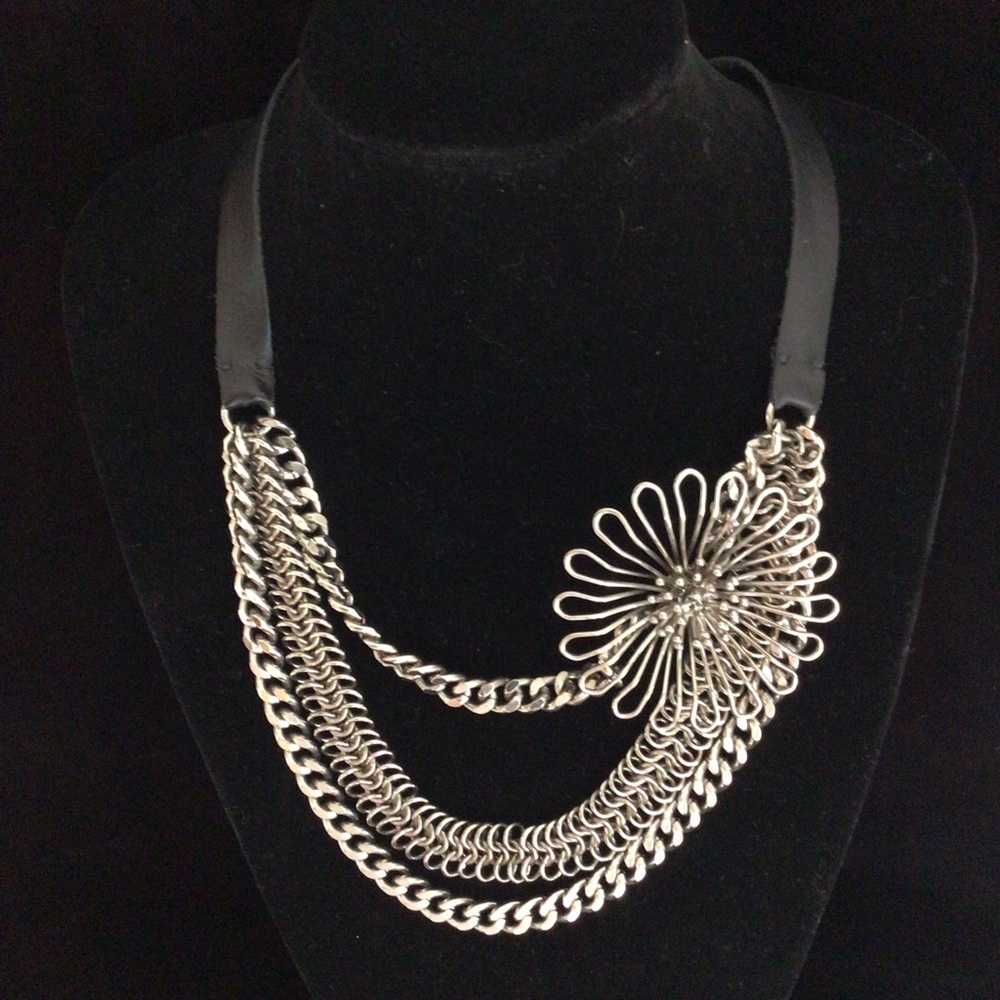 Stainless and Leather Statement Necklace